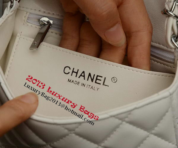 Chanel Classic MINI Flap Bag White Sheepskin A37585 Silver