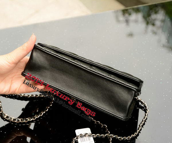 Chanel mini Flap Bag Black Sheepskin Leather A33814 Silver