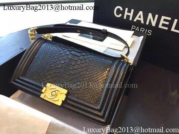 Chanel Boy Flap Shoulder Bag Black Python Leather A66095 Gold Chanel Boy Flap Shoulder Bag Black Python Leather A66095 Gold