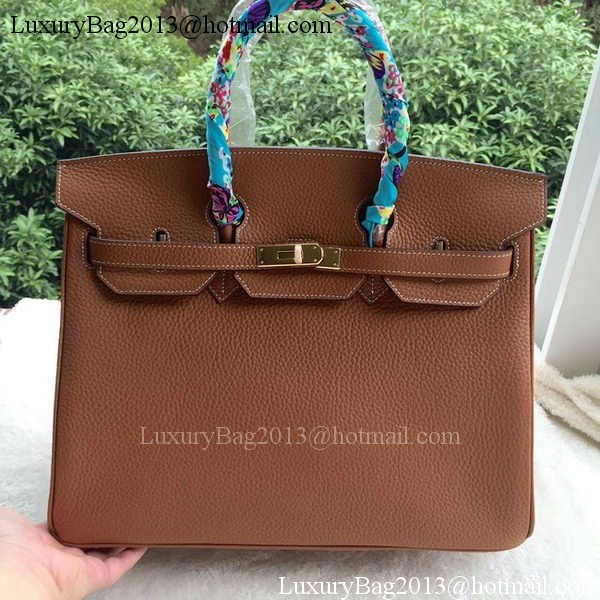 Hermes Birkin 35CM Tote Bag Brown Litchi Leather BK35 Gold