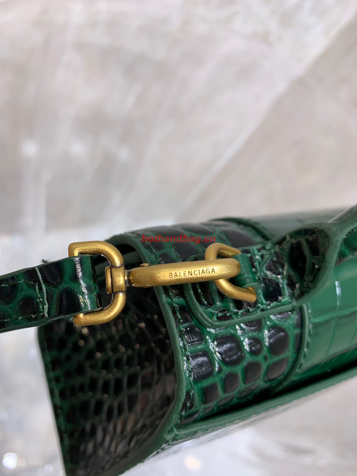Balenciaga HOURGLASS SMALL TOP HANDLE BAG crocodile embossed calfskin B108895E Dark Green Balenciaga HOURGLASS SMALL TOP HANDLE BAG crocodile embossed calfskin B108895E Dark Green