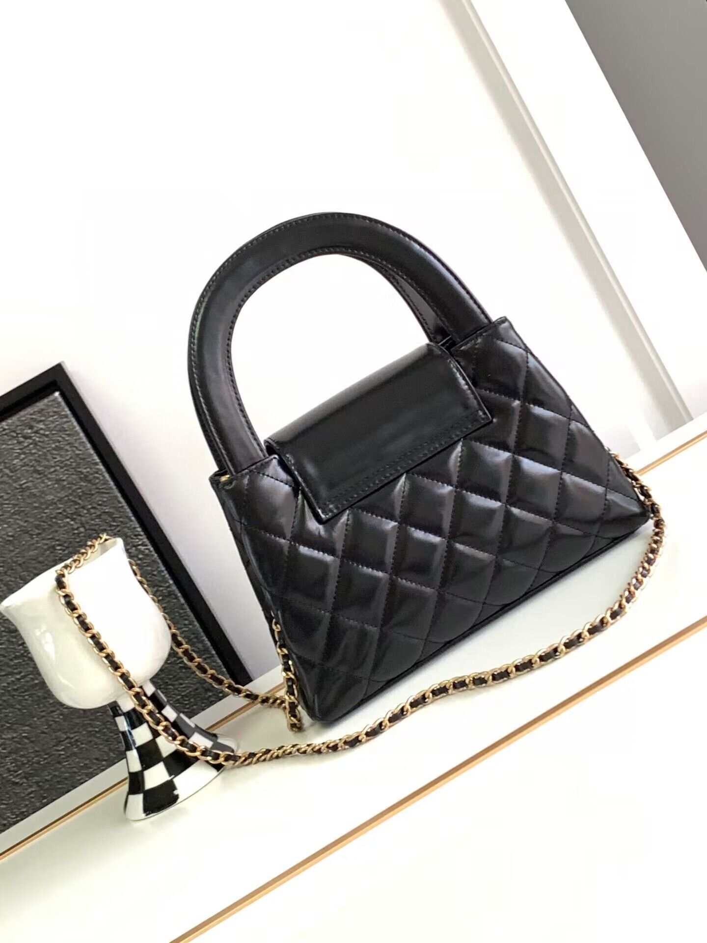 Chanel 23k Vintage Kelly Original Leather Top Handle Bag AS4416 Black