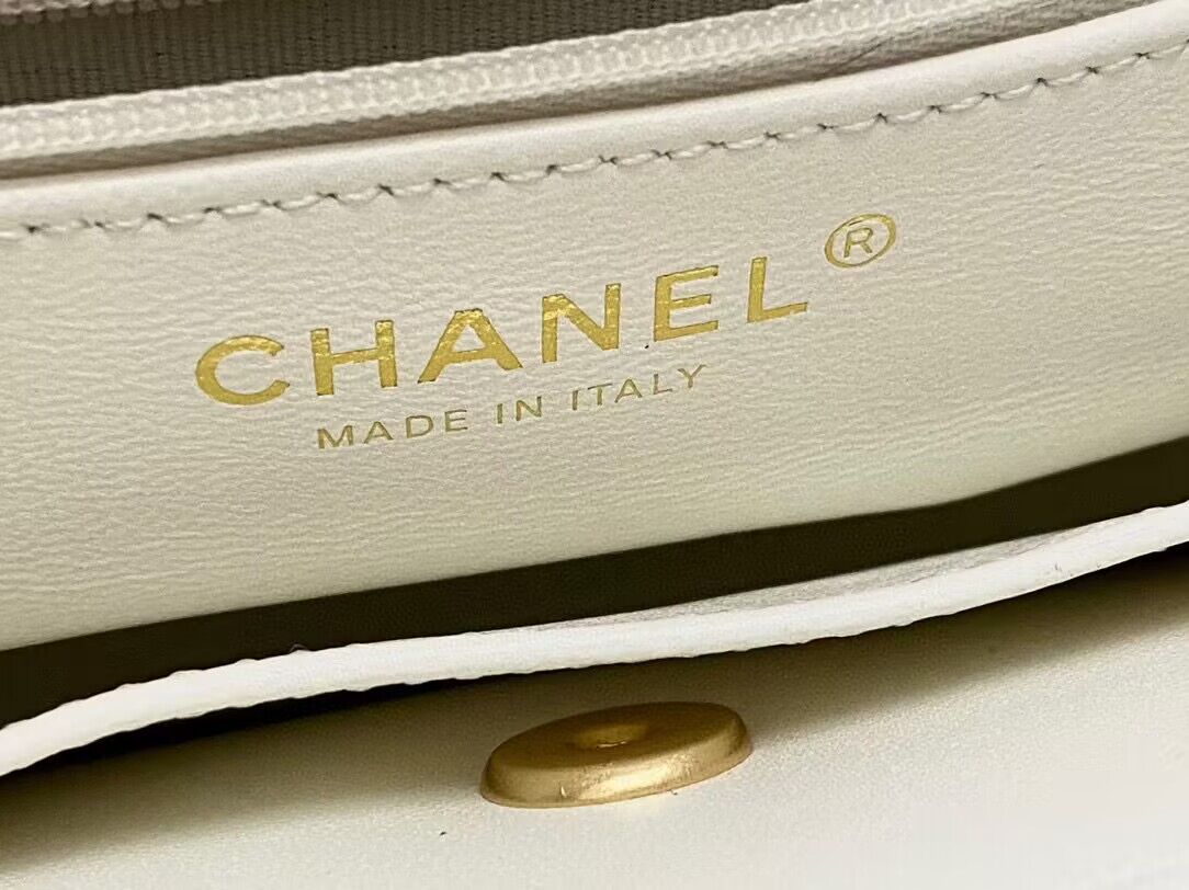 Chanel 23k Vintage Kelly Original Leather Top Handle Bag AS4416 White