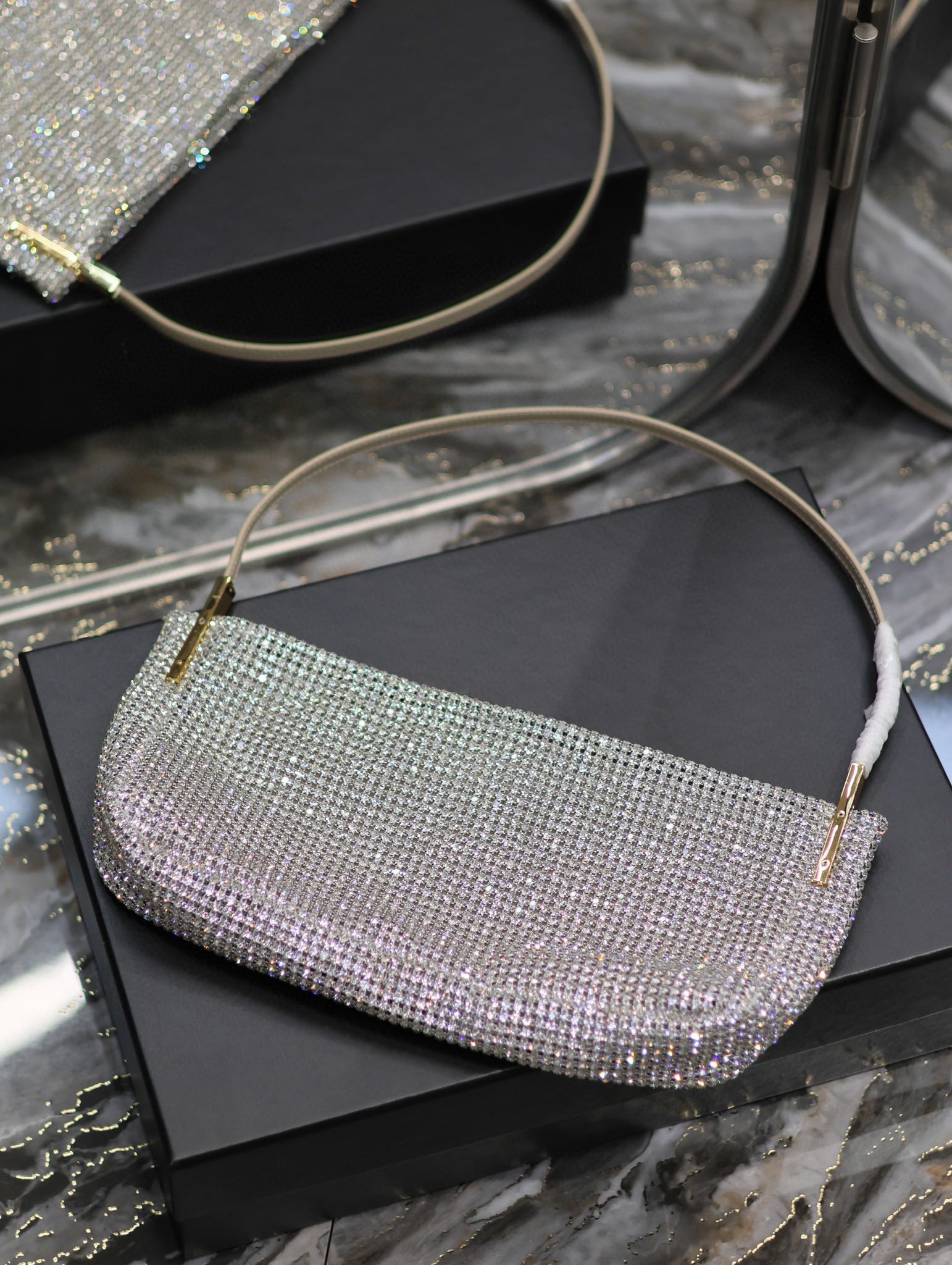 Yves Saint Laurent Suzanne Small In Rhinestones Mesh And Satin Shoulder Bag 741637 Silver Yves Saint Laurent Suzanne Small In Rhinestones Mesh And Satin Shoulder Bag 741637 Silver