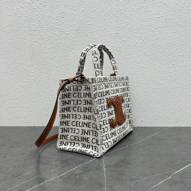 Celine SMALL CABAS THAIS IN TEXTILE WITH TRIOMPHE CANVAS PRINT AND CALFSKIN 199162 WHITE