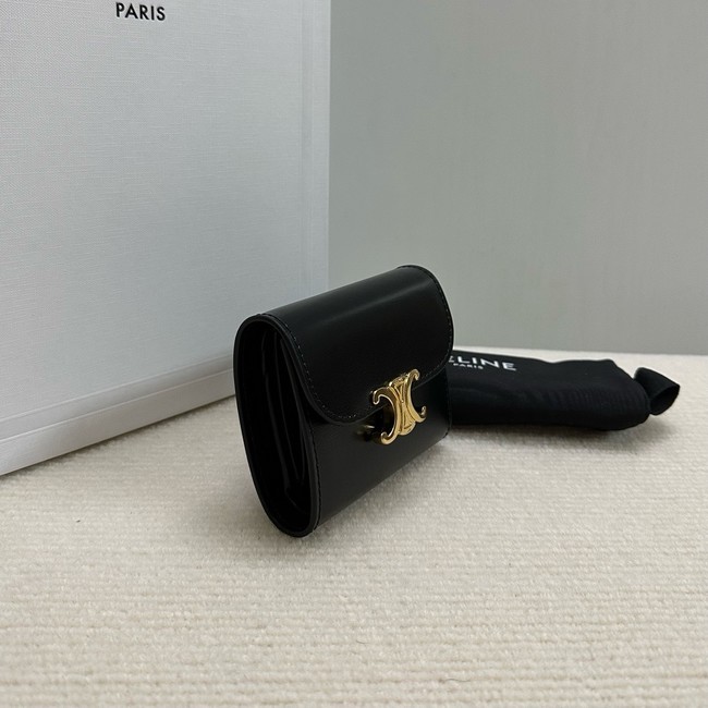 Celine SMALL FLAP WALLET TRIOMPHE IN SHINY CALFSKIN 10D783 black&gold
