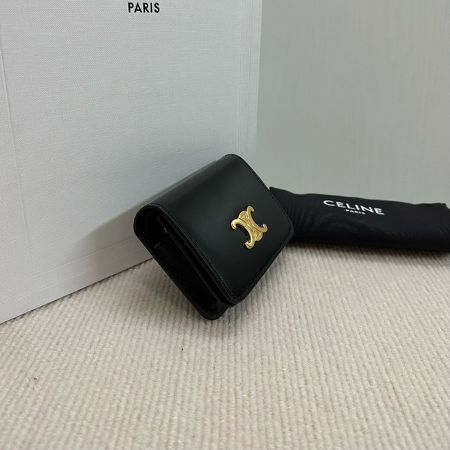 Celine TRIOMPHE COMPACT WALLET IN SHINY CALFSKIN 10K623 black&gold