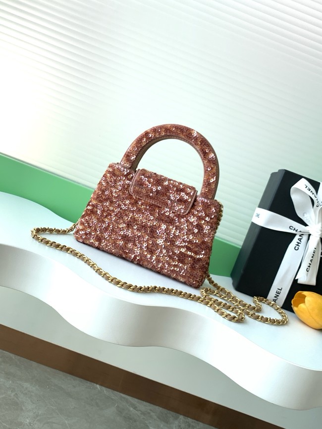 Chanel MINI Fringed Sequins SHOPPING BAG AS4416 Apricot