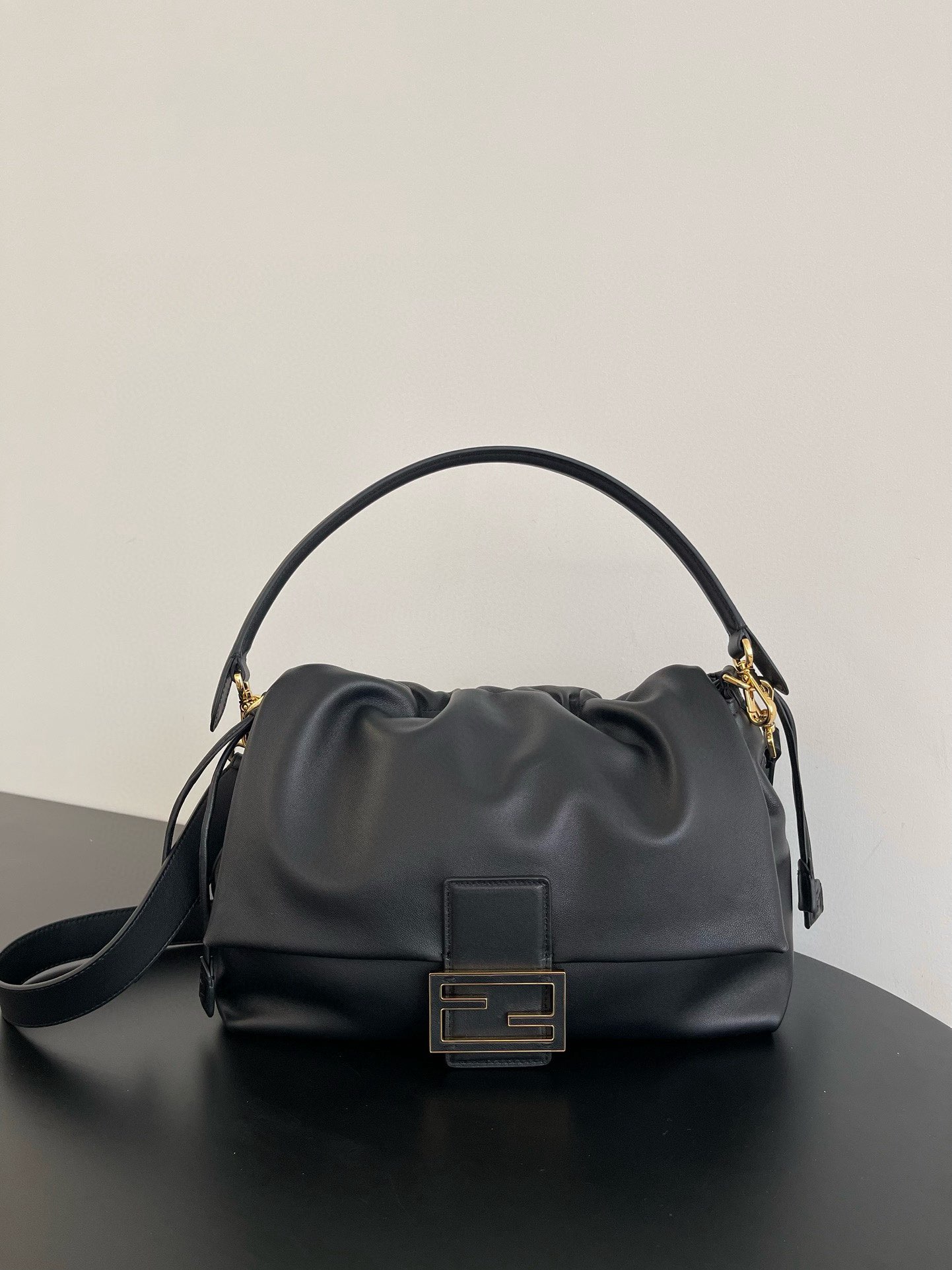 Fendi Mamma Baguette Original Leather Top Handle Bag 8832 Black