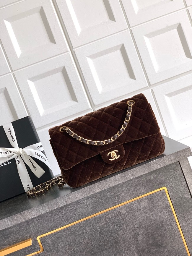 CHANEL Classic 11.12 Handbag velvet A01112 Coffee
