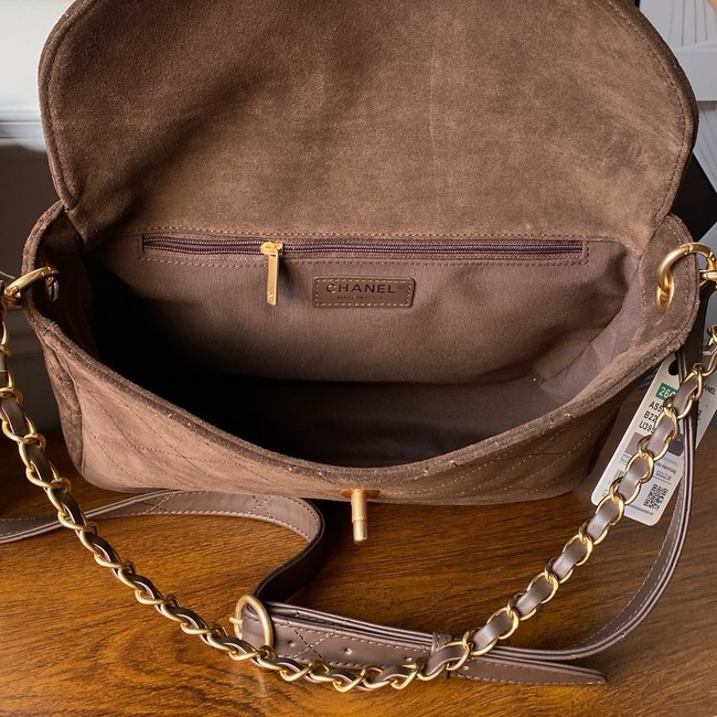 CHANEL Suede Calfskin Shoulder Bag AS5883 dark brown