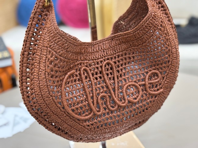 Chloe SUMMER straw and leather tote bag 1668 brown