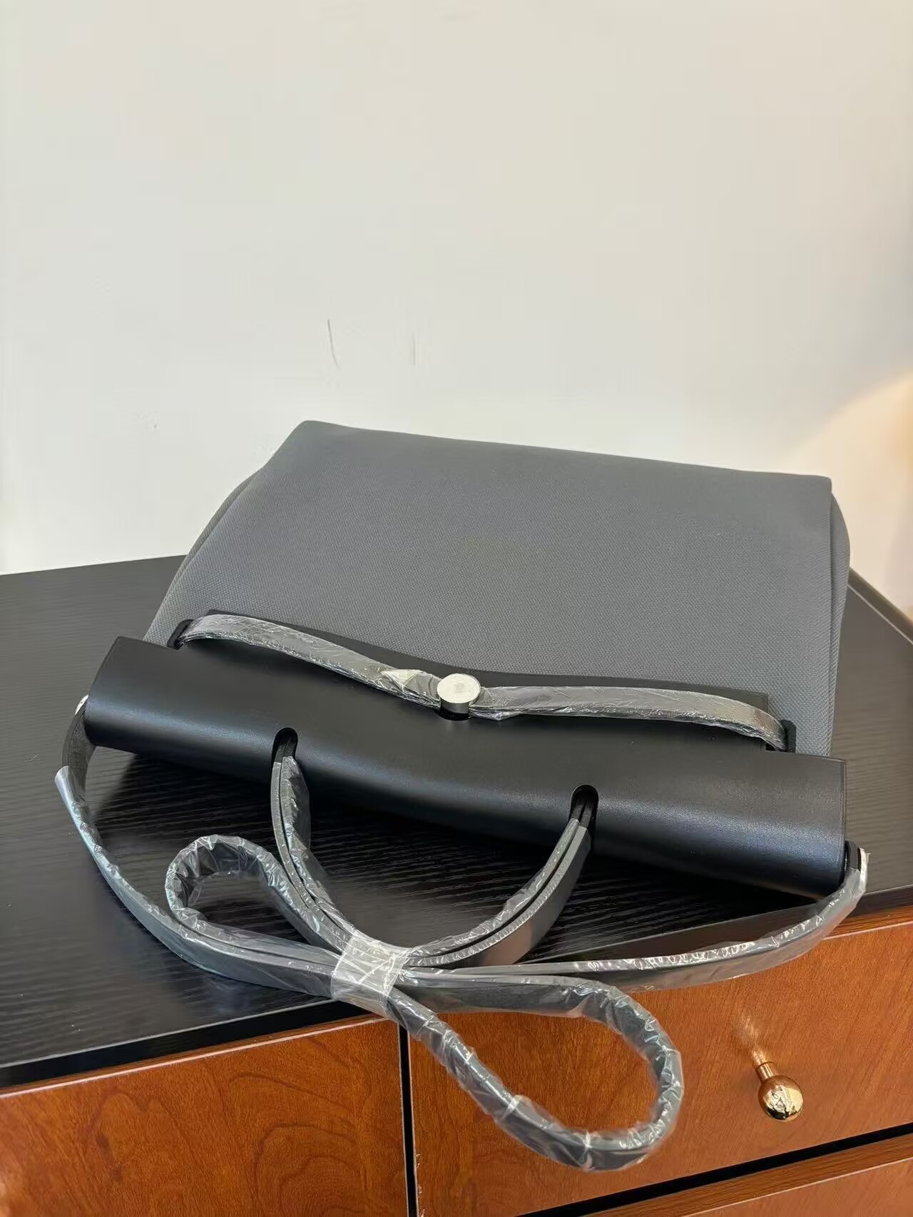 Hermes Herbag 31CM Original Canvas Leather & Calfskin 45987 Gray&Black