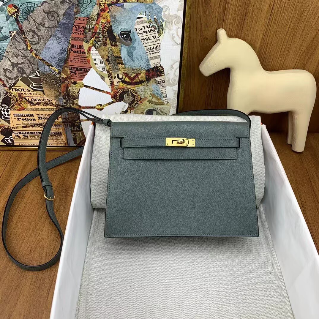 Hermes Kelly Danse Original Evercolor Leather 22CM KL22 Almond Green Gold-Tone