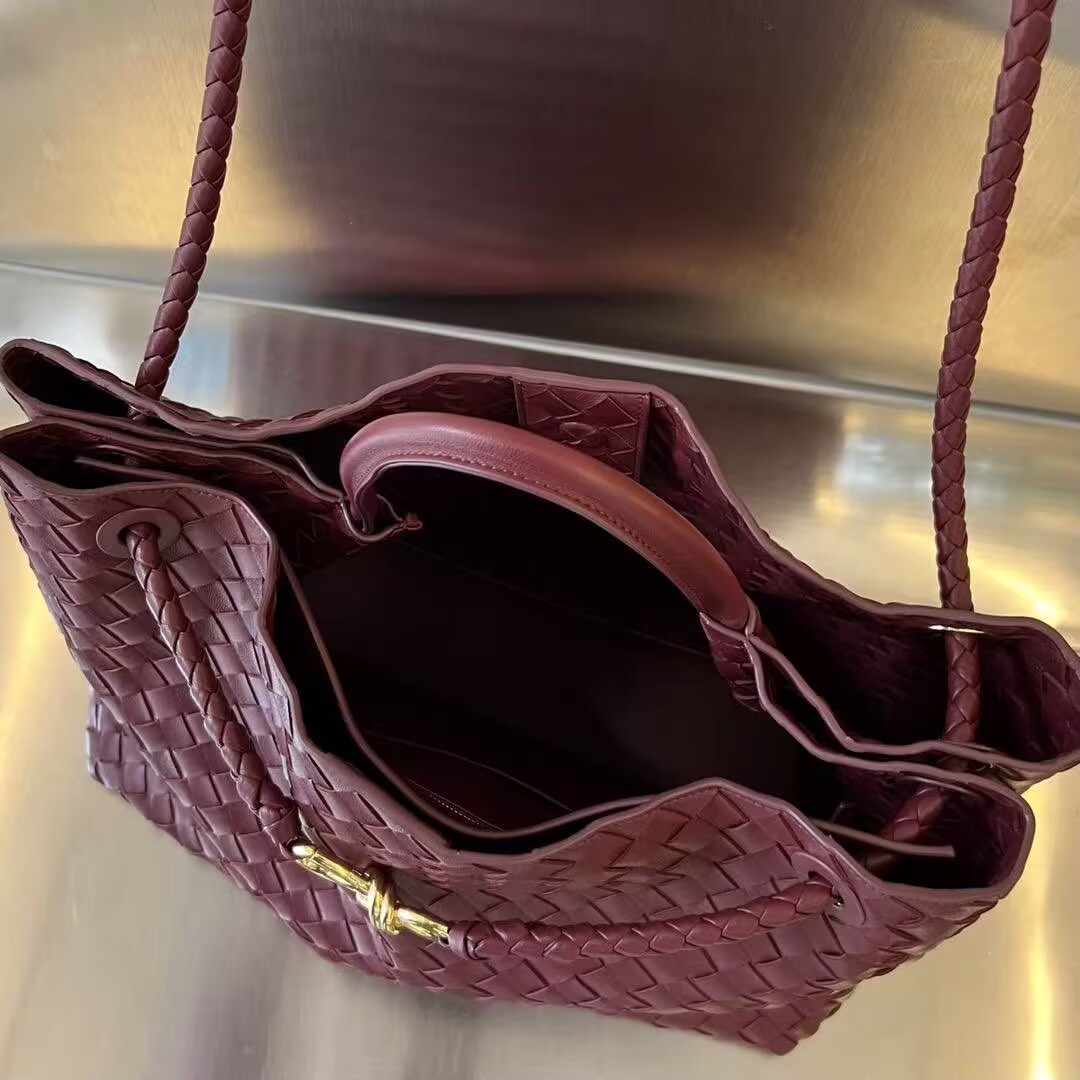 Bottega Veneta Andiamo Pepites Original Leather Large Bag 743575 Wine