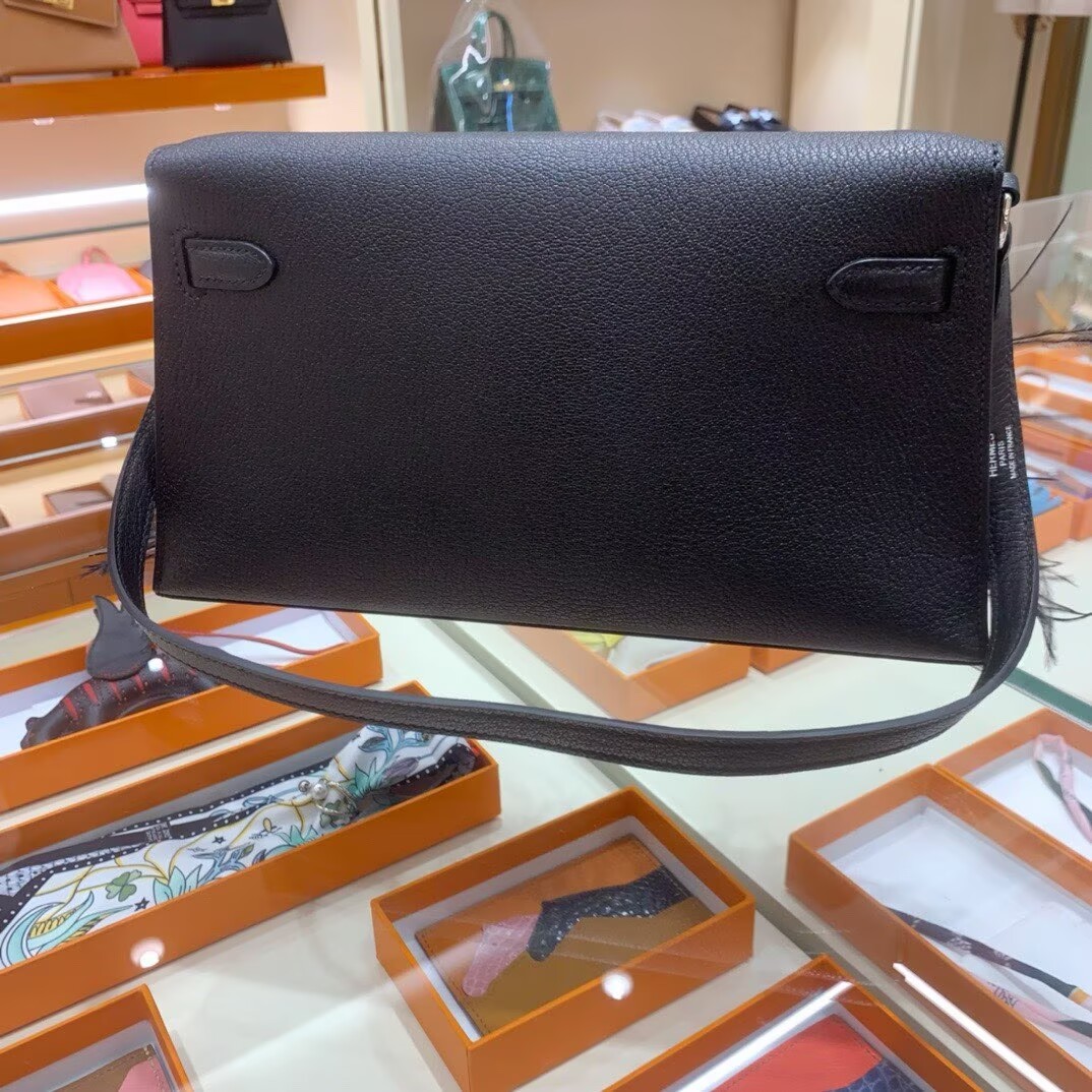 Hermes Kelly Elan Original Leather Ostich Feathers Bag 83210 Black