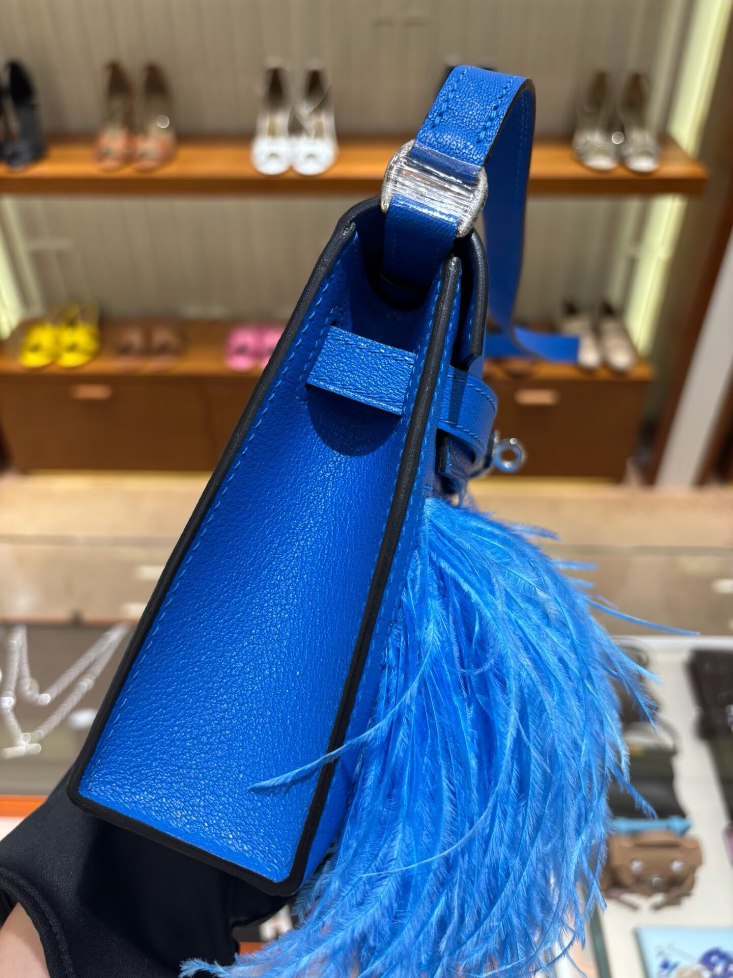 Hermes Kelly Elan Original Leather Ostich Feathers Bag 83210 Blue