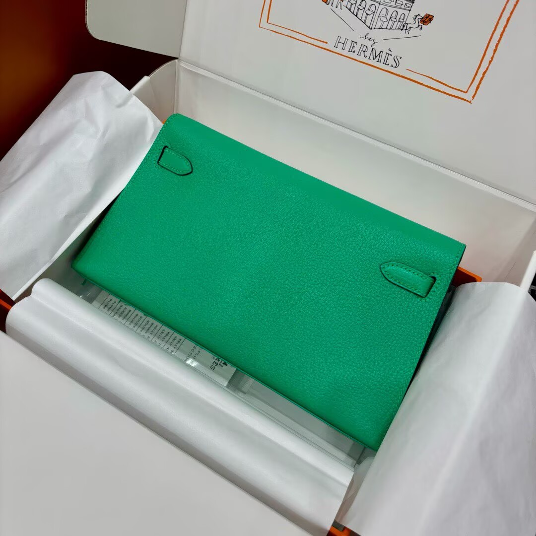 Hermes Kelly Elan Original Leather Ostich Feathers Bag 83210 Green